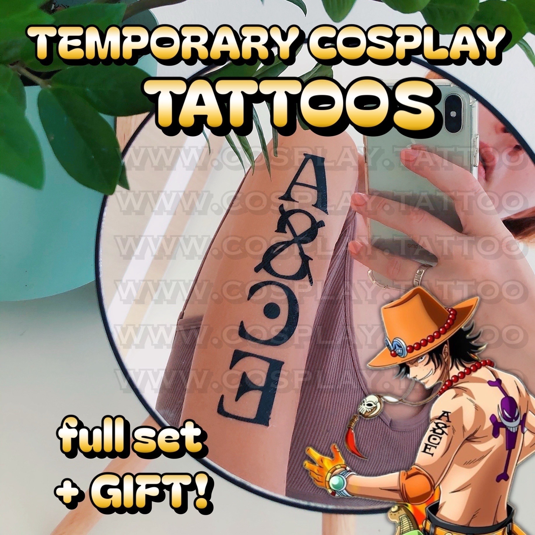 Trafalgar Law temporary tattoo set for One Piece cosplay