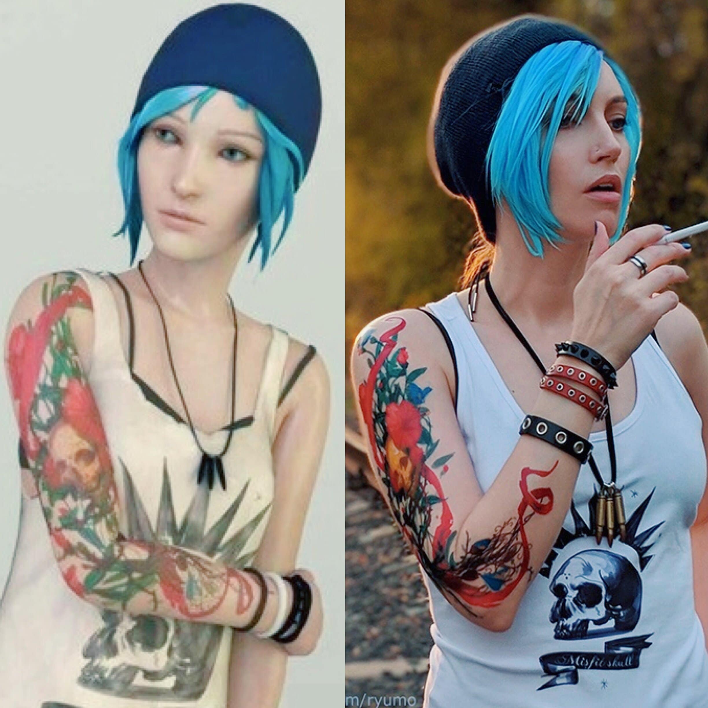 Chloe Flowers and Skull temporary tattoo - Life Is Strange cosplay