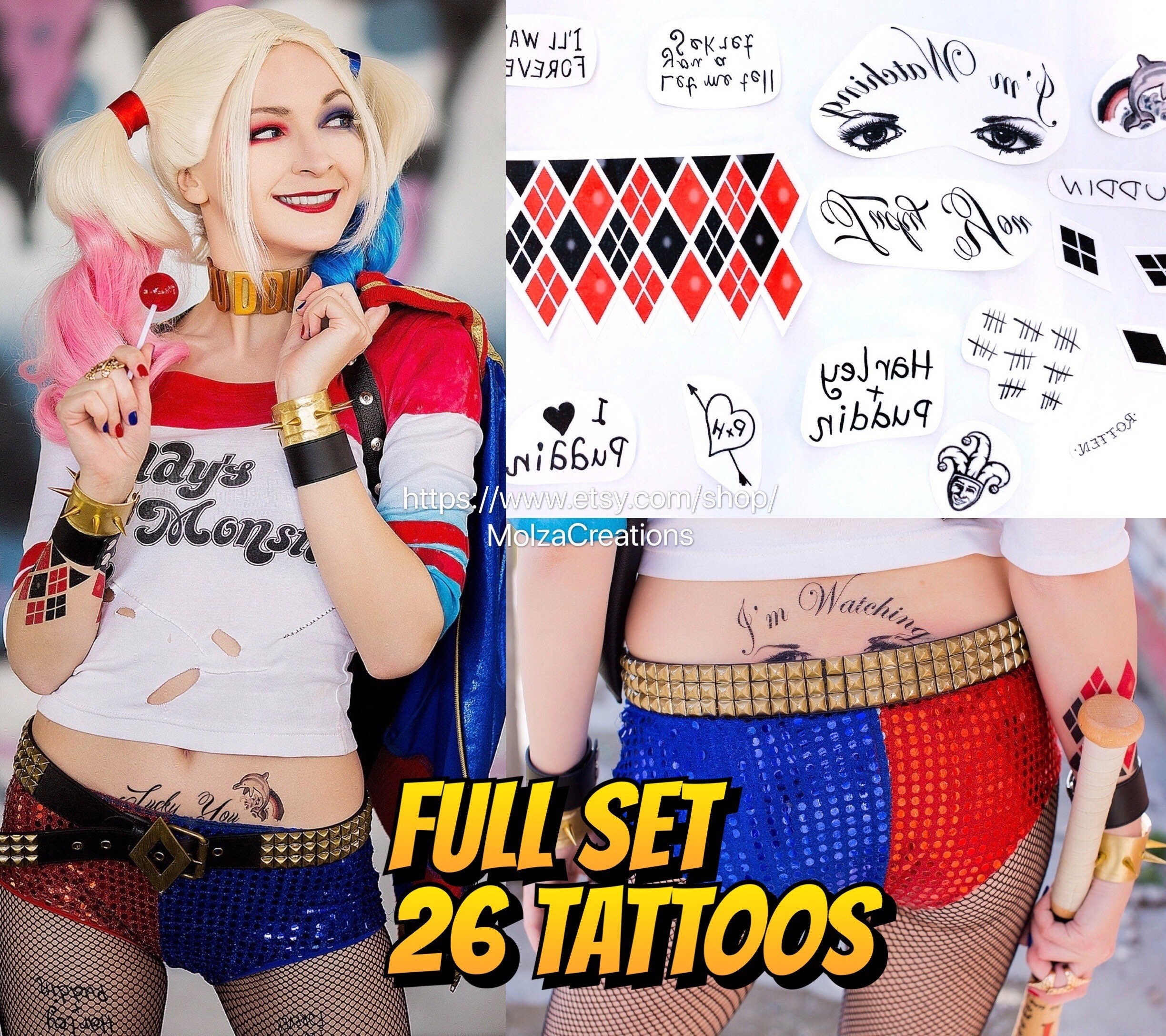 Harley Quinn Temporary Tattoo Set – 26 Tattoos – DC / Suicide Squad
